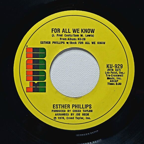 Esther Phillips ‎45 Record For All We Know / Fever on Kudu 929 M- Funk/Disco - Picture 1 of 2